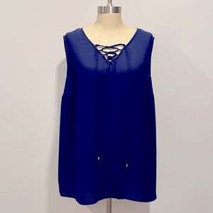 Terra & Sky Navy Blue Lace-Up Tank Size 1X